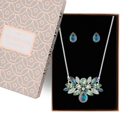 Tonal crystal cluster necklace and earring set